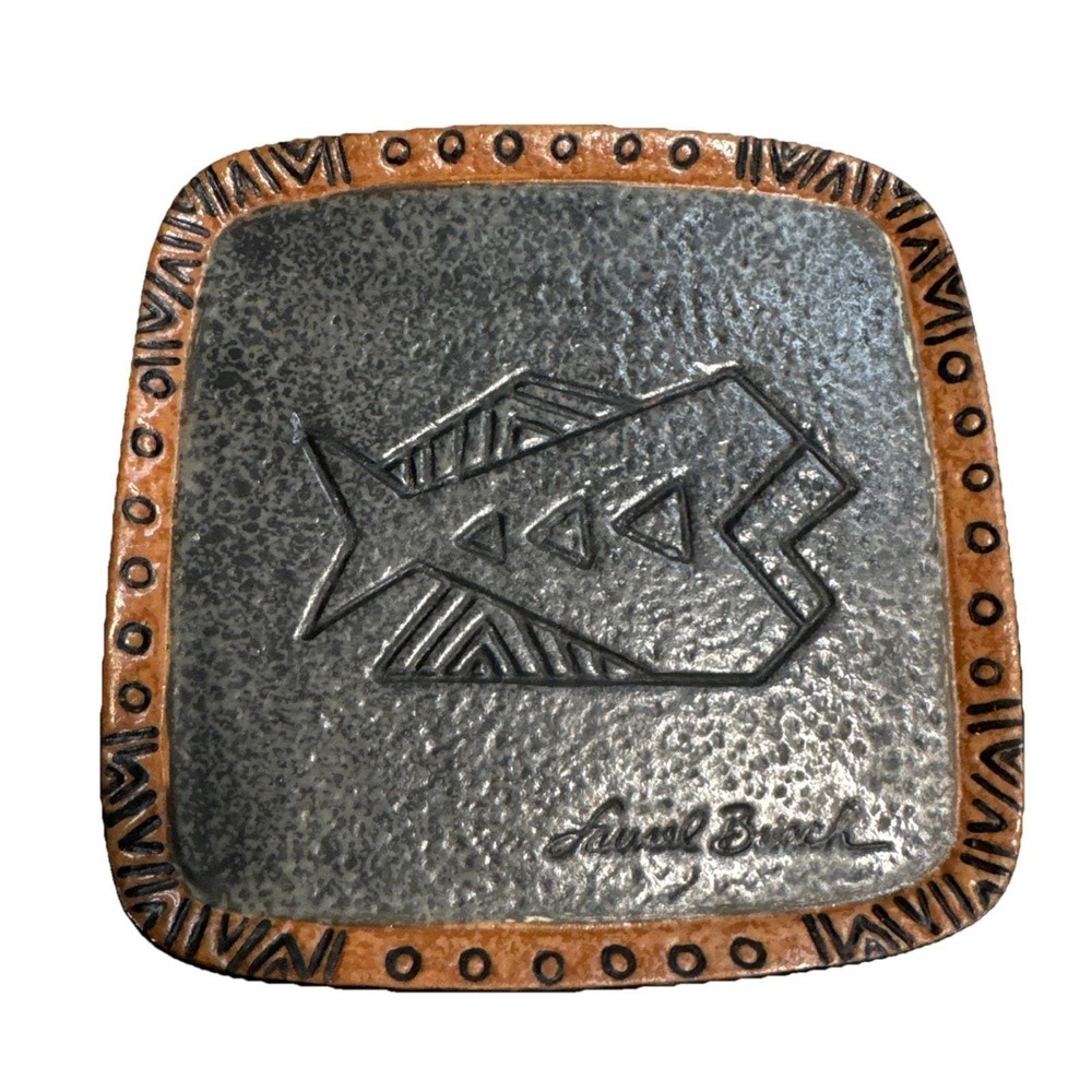 VTG Laurel Burch Plate Fish Stoneware Black‎ Trinket Dish Coaster Bella Casa